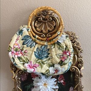Floral Handbag with Bamboo Handles